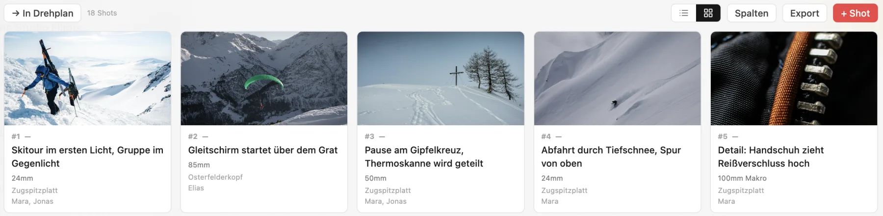 Storyboard Ansicht